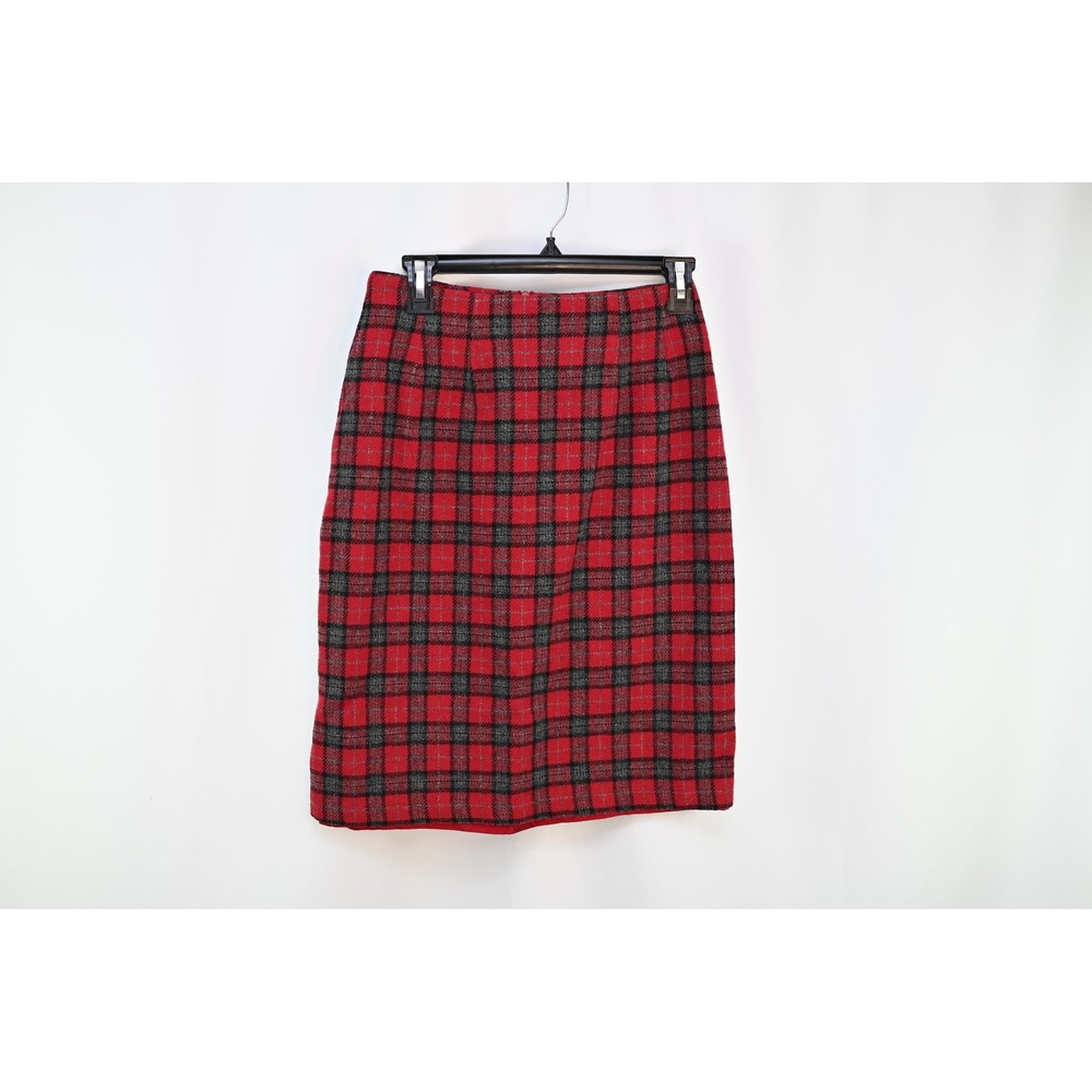 Vintage Savannah Red Plaid Wool Blend Straight Skirt Womens Size 4 Knee Length